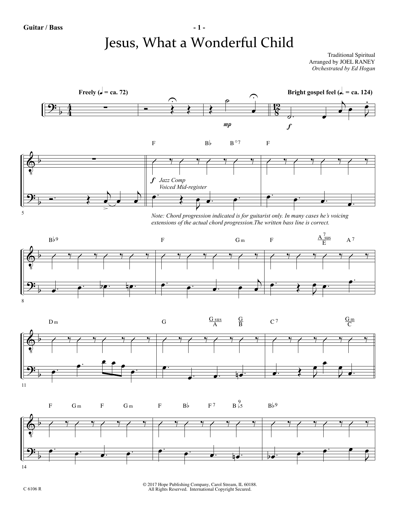 Download Joel Raney Jesus, What a Wonderful Child - Acoustic Guitar/Electric Bass Sheet Music and learn how to play Choir Instrumental Pak PDF digital score in minutes