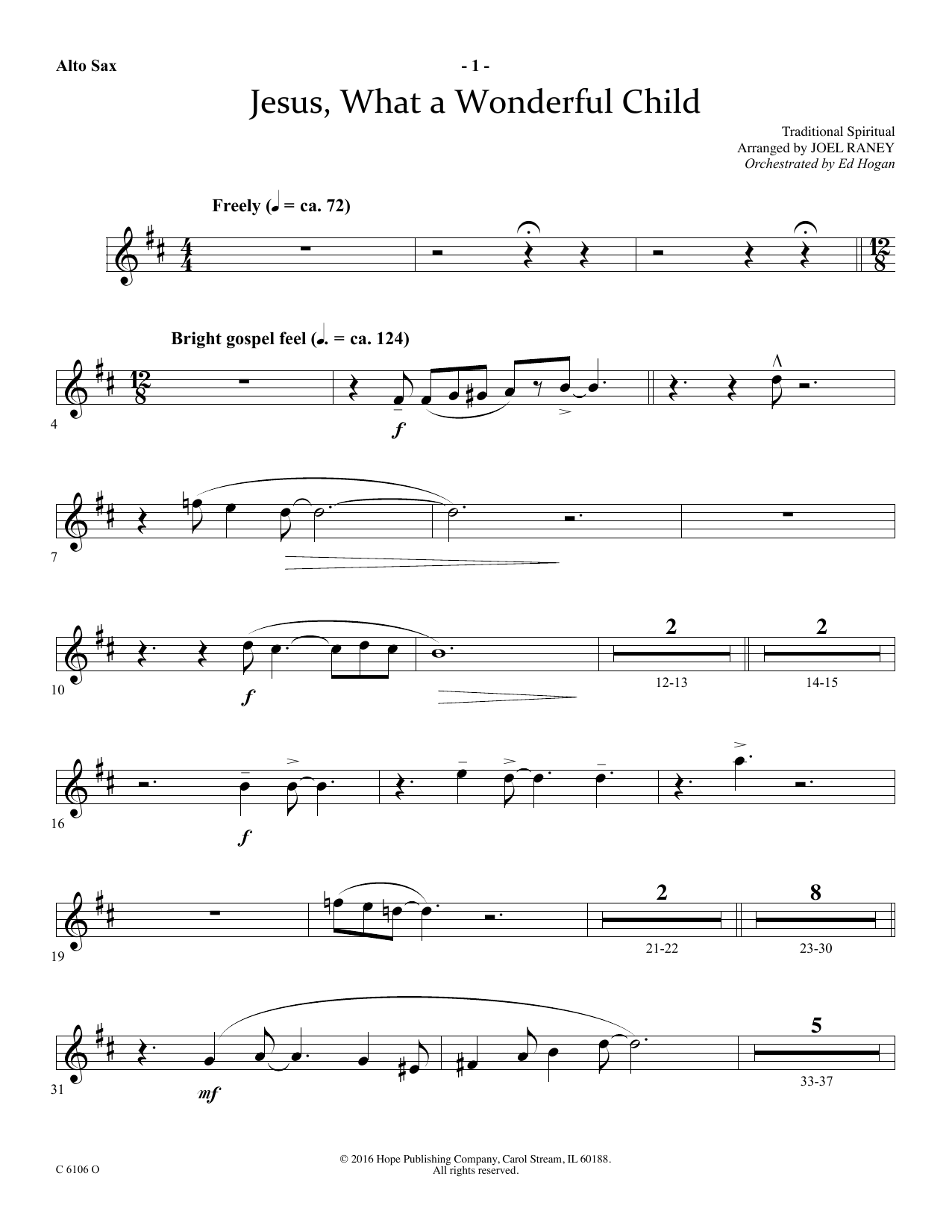Download Joel Raney Jesus, What a Wonderful Child - Alto Sax Sheet Music and learn how to play Choir Instrumental Pak PDF digital score in minutes