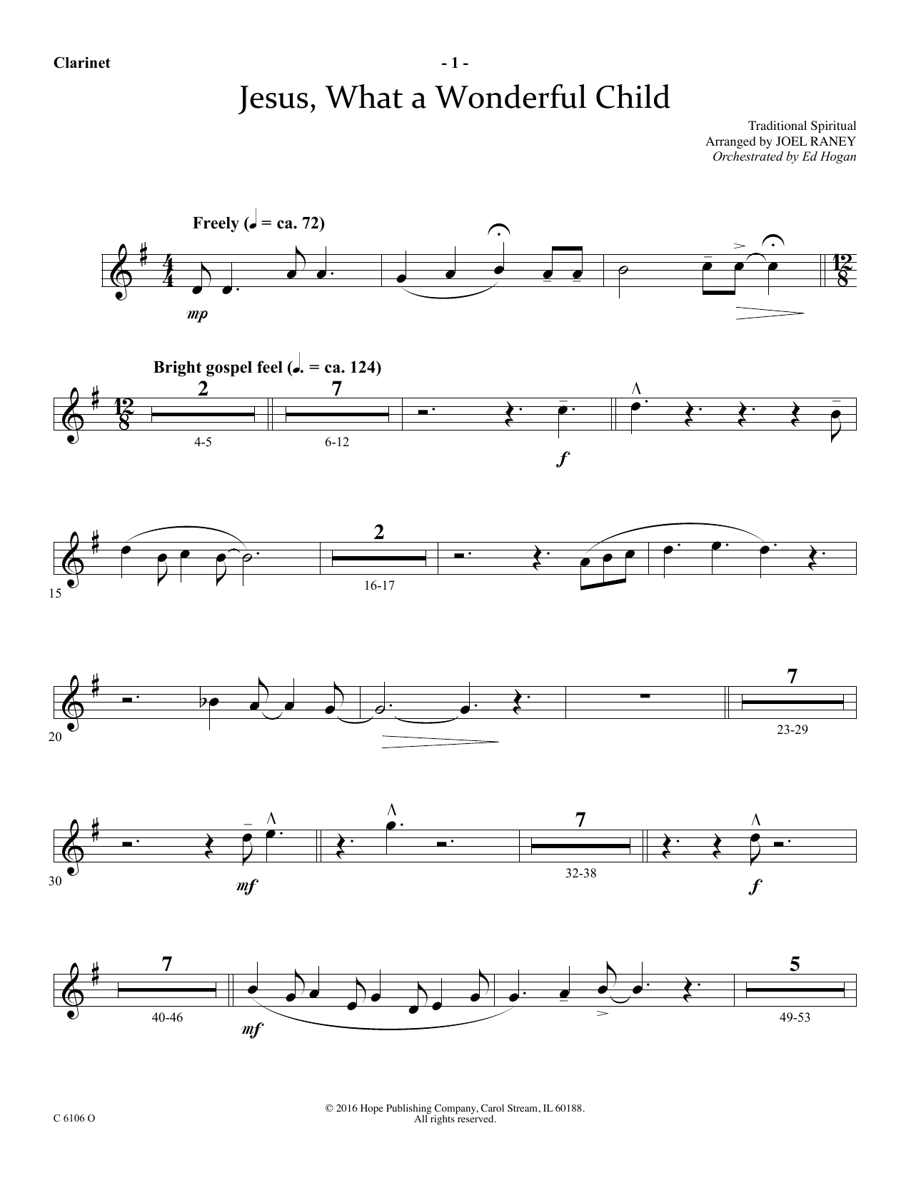 Download Joel Raney Jesus, What a Wonderful Child - Clarinet Sheet Music and learn how to play Choir Instrumental Pak PDF digital score in minutes