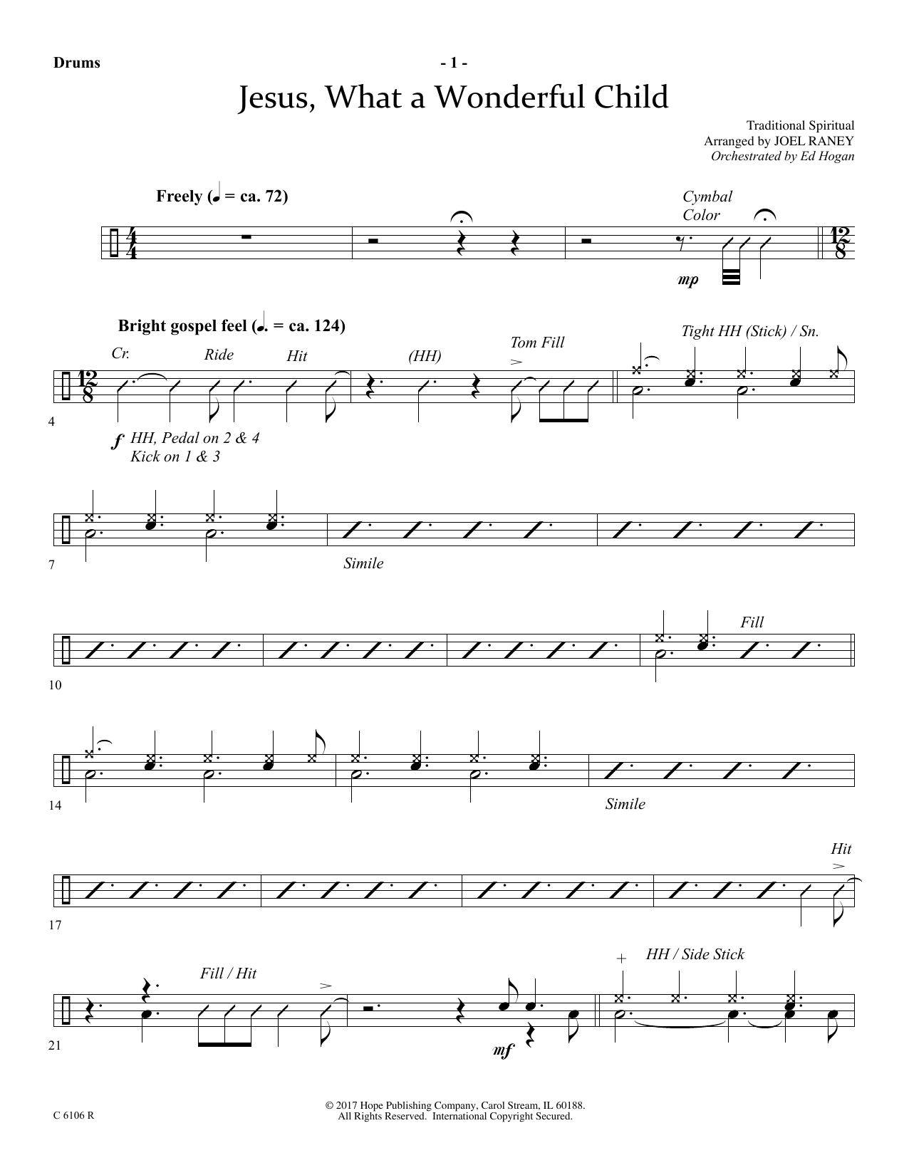 Download Joel Raney Jesus, What a Wonderful Child - Drums Sheet Music and learn how to play Choir Instrumental Pak PDF digital score in minutes