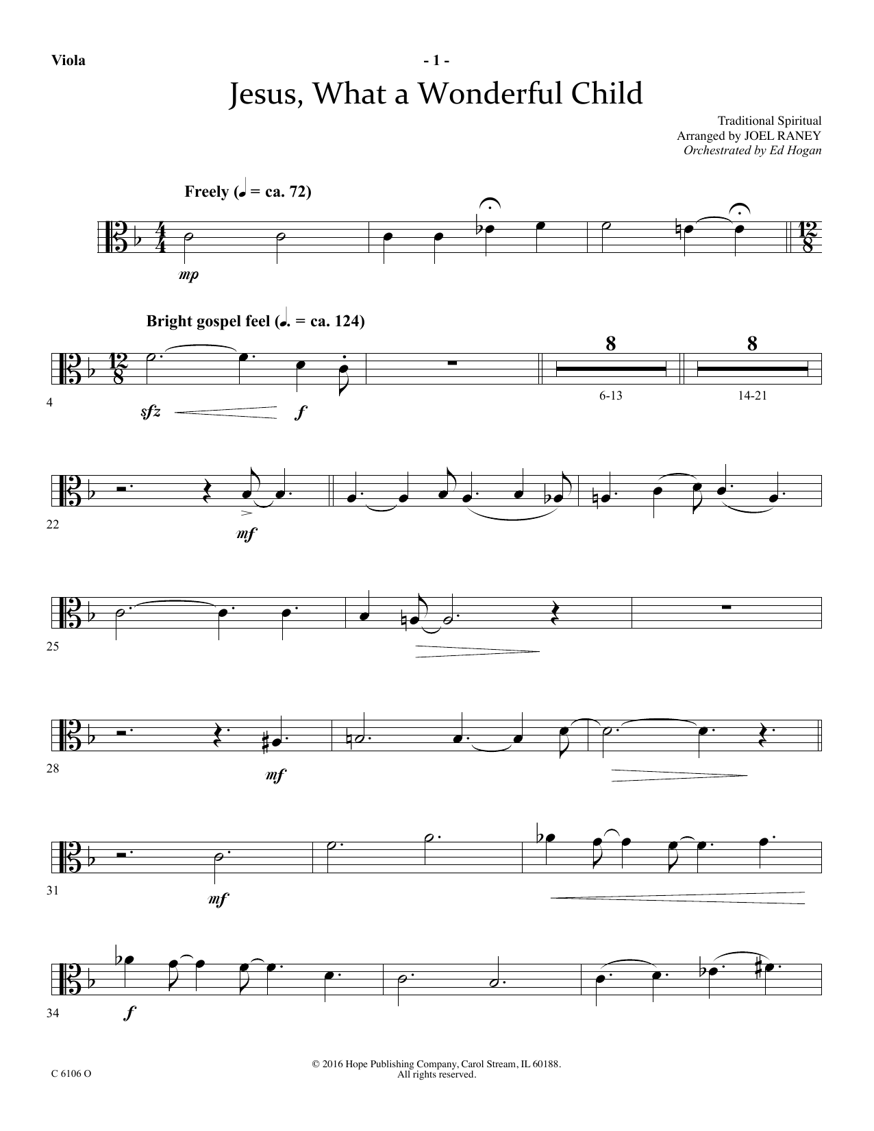 Download Joel Raney Jesus, What a Wonderful Child - Viola Sheet Music and learn how to play Choir Instrumental Pak PDF digital score in minutes