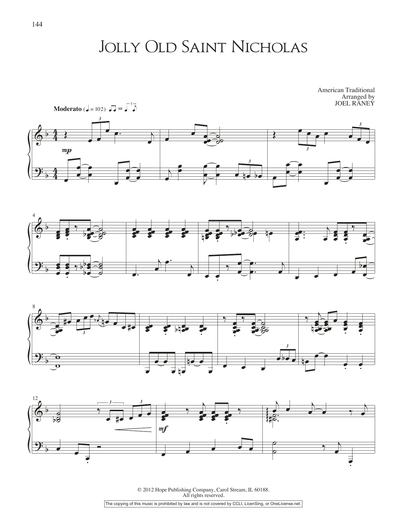 Download Joel Raney Jolly Old Saint Nicholas Sheet Music and learn how to play Piano Solo PDF digital score in minutes