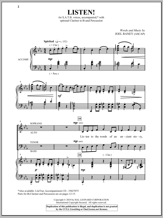 Download Joel Raney Listen! Sheet Music and learn how to play SATB Choir PDF digital score in minutes