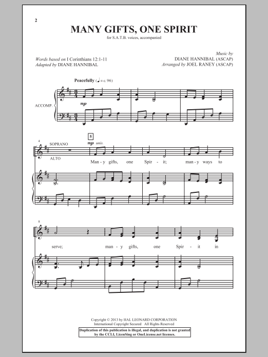 Download Joel Raney Many Gifts, One Spirit Sheet Music and learn how to play SATB PDF digital score in minutes