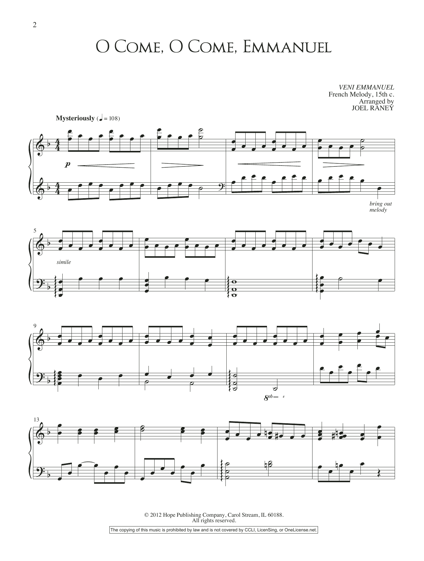 Download Joel Raney O Come, O Come, Emmanuel Sheet Music and learn how to play Piano Solo PDF digital score in minutes