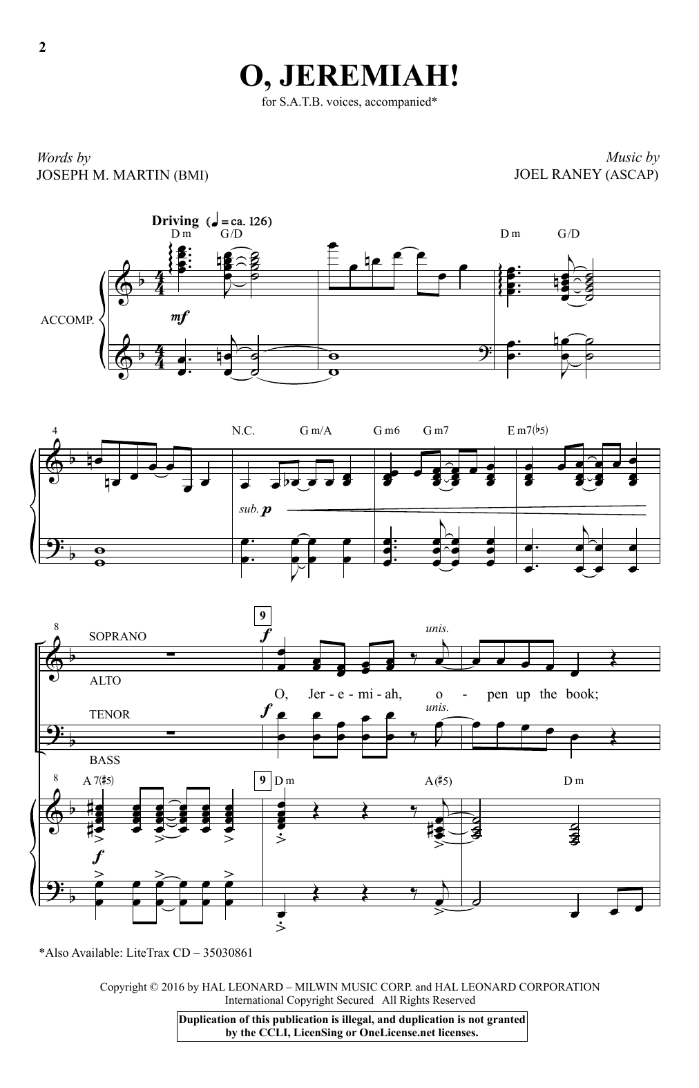 Download Joel Raney O, Jeremiah! Sheet Music and learn how to play SATB PDF digital score in minutes