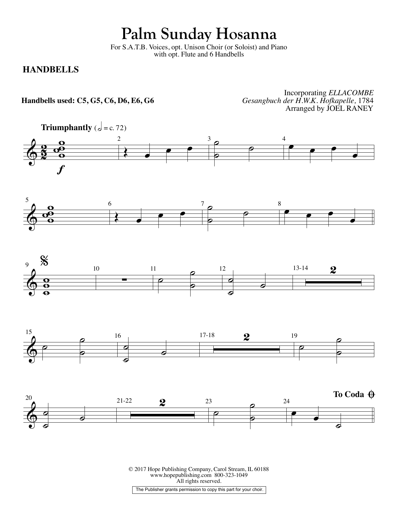 Download Joel Raney Palm Sunday Hosanna - Handbells Sheet Music and learn how to play Choir Instrumental Pak PDF digital score in minutes