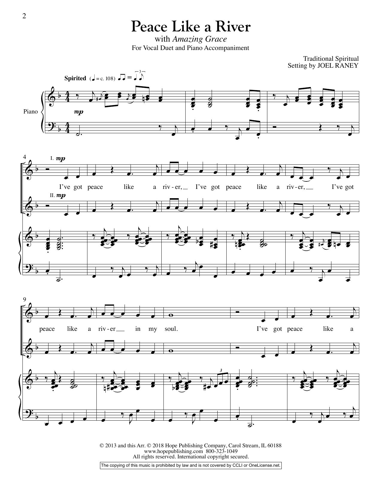 Download Joel Raney Peace Like A River Sheet Music and learn how to play Vocal Duet PDF digital score in minutes