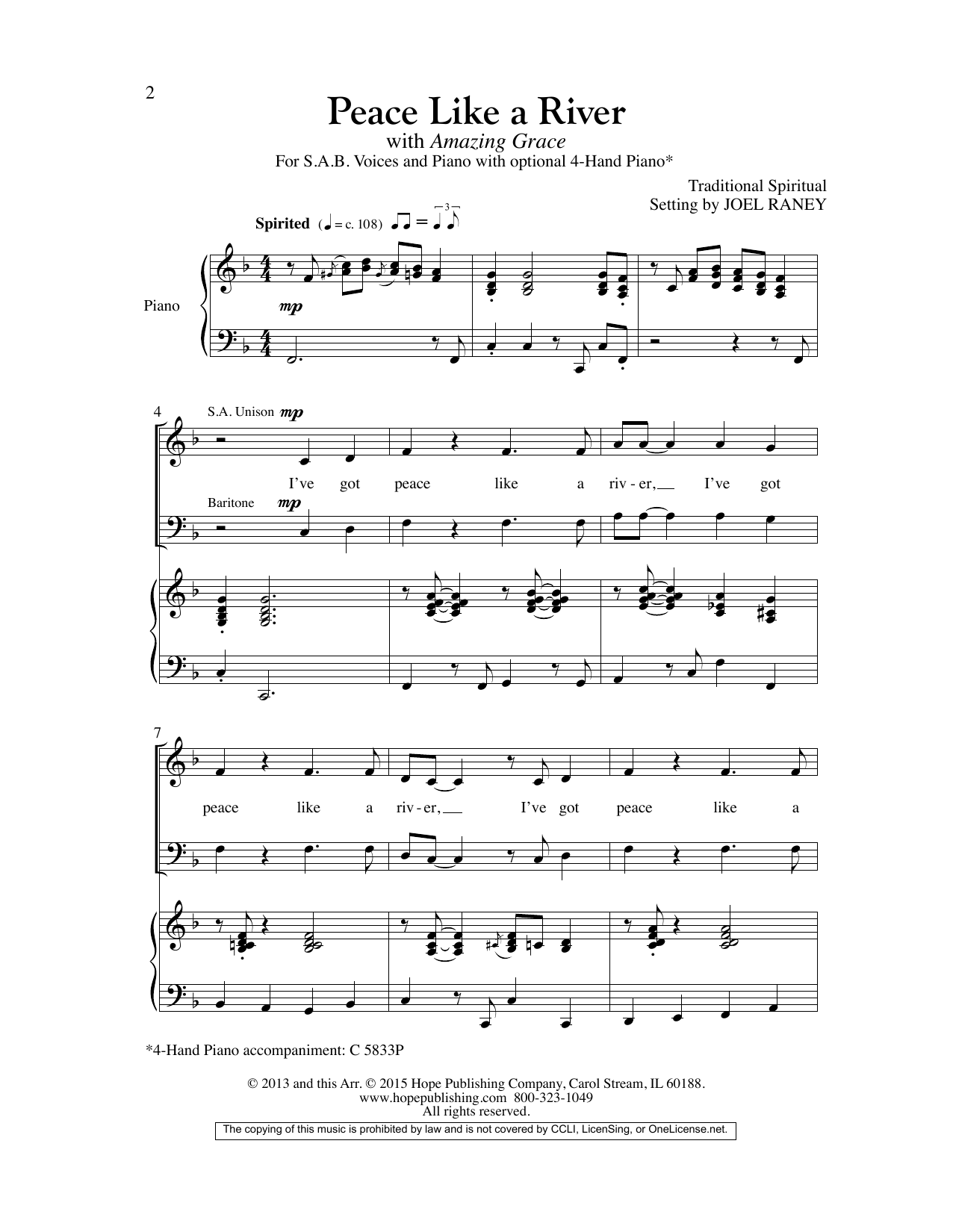 Download Joel Raney Peace Like A River (with Amazing Grace) Sheet Music and learn how to play SAB Choir PDF digital score in minutes