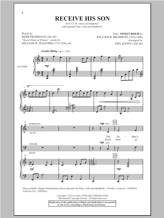 Download William B. Bradbury Receive His Son (arr. Joel Raney) Sheet Music and learn how to play SATB PDF digital score in minutes