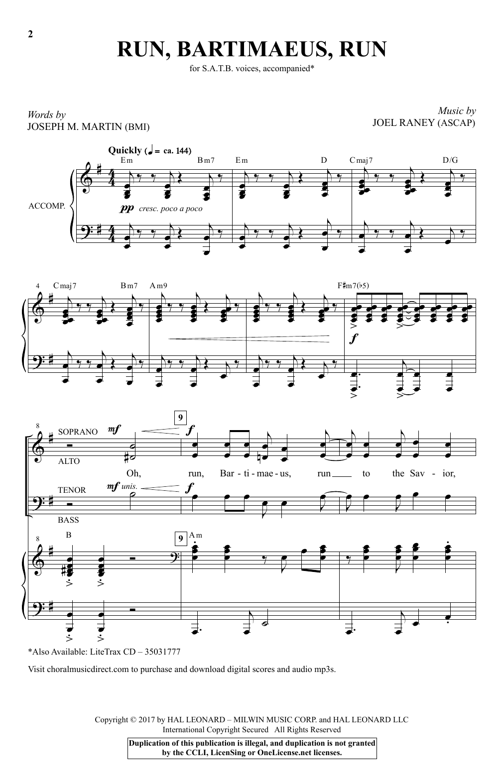 Download Joel Raney Run Bartimaeus, Run Sheet Music and learn how to play SATB PDF digital score in minutes
