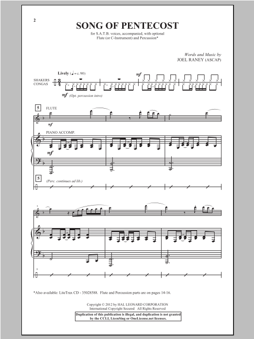 Download Joel Raney Song Of Pentecost Sheet Music and learn how to play SATB PDF digital score in minutes