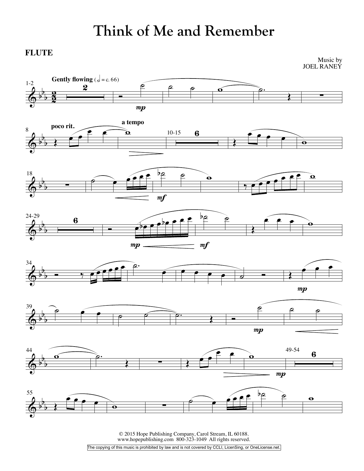 Download Joel Raney Think Of Me And Remember - Flute Sheet Music and learn how to play Choir Instrumental Pak PDF digital score in minutes