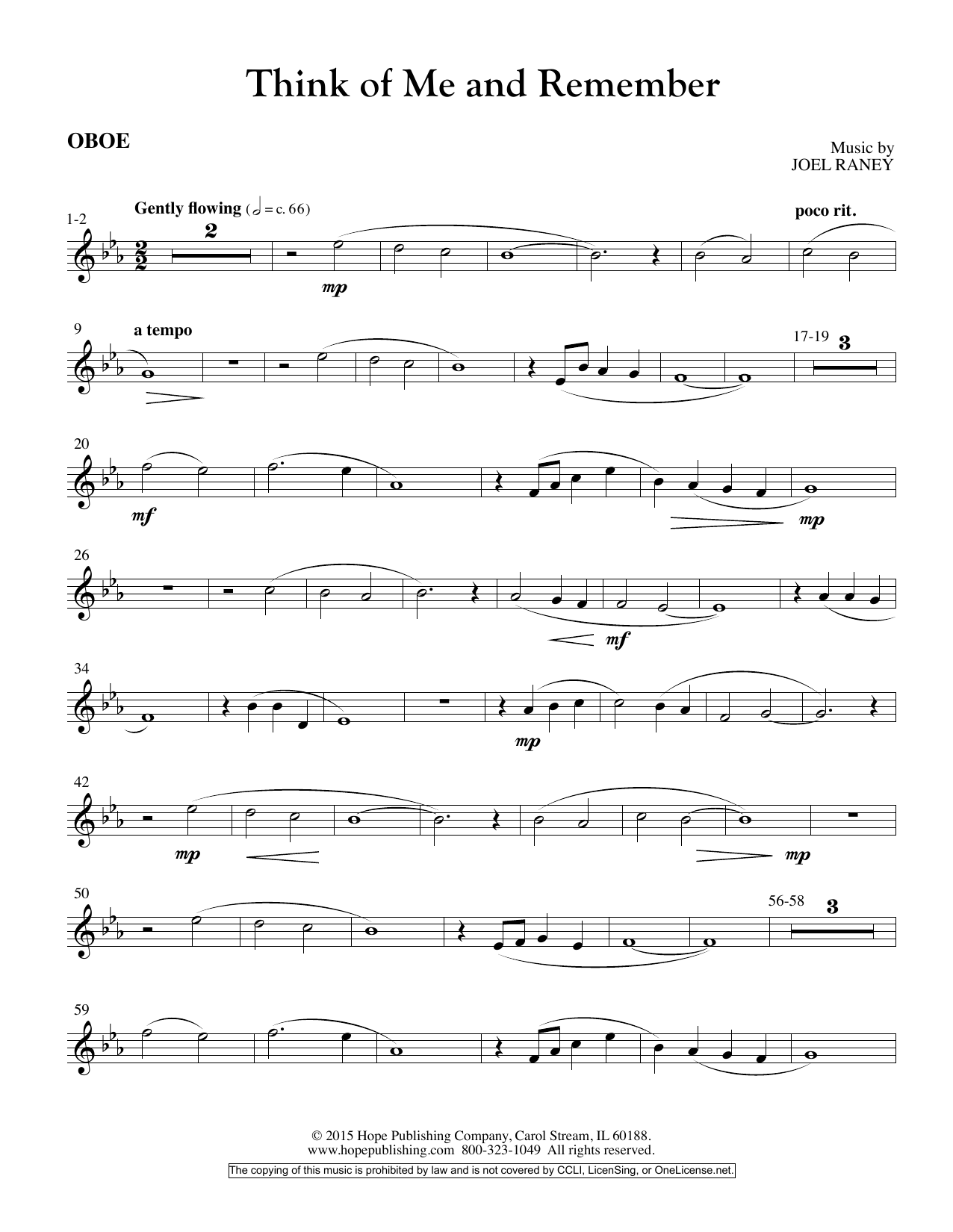 Download Joel Raney Think Of Me And Remember - Oboe Sheet Music and learn how to play Choir Instrumental Pak PDF digital score in minutes