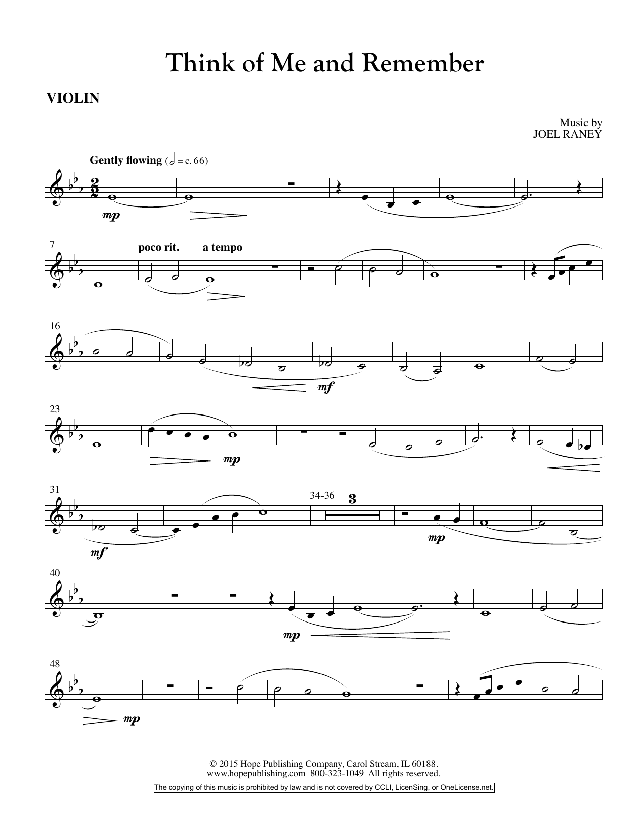 Download Joel Raney Think Of Me And Remember - Violin Sheet Music and learn how to play Choir Instrumental Pak PDF digital score in minutes