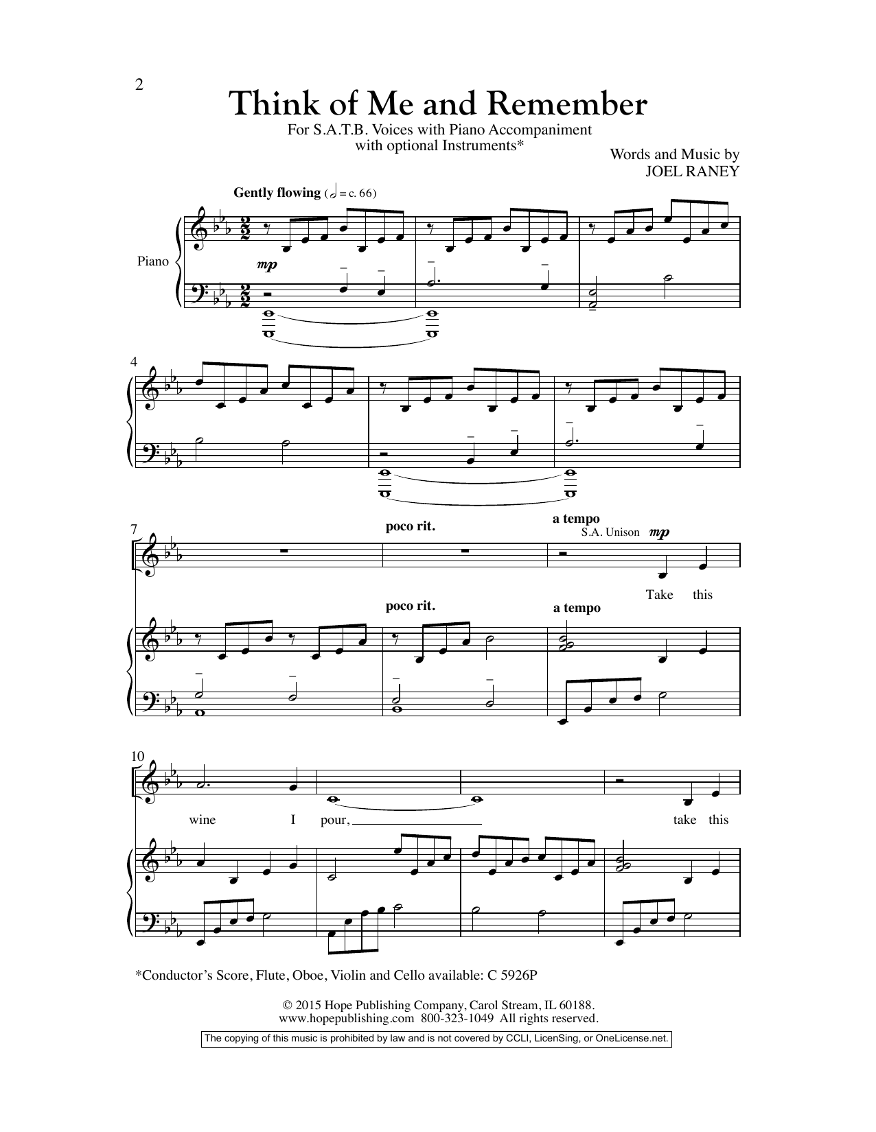 Download Joel Raney Think Of Me And Remember Sheet Music and learn how to play SATB Choir PDF digital score in minutes