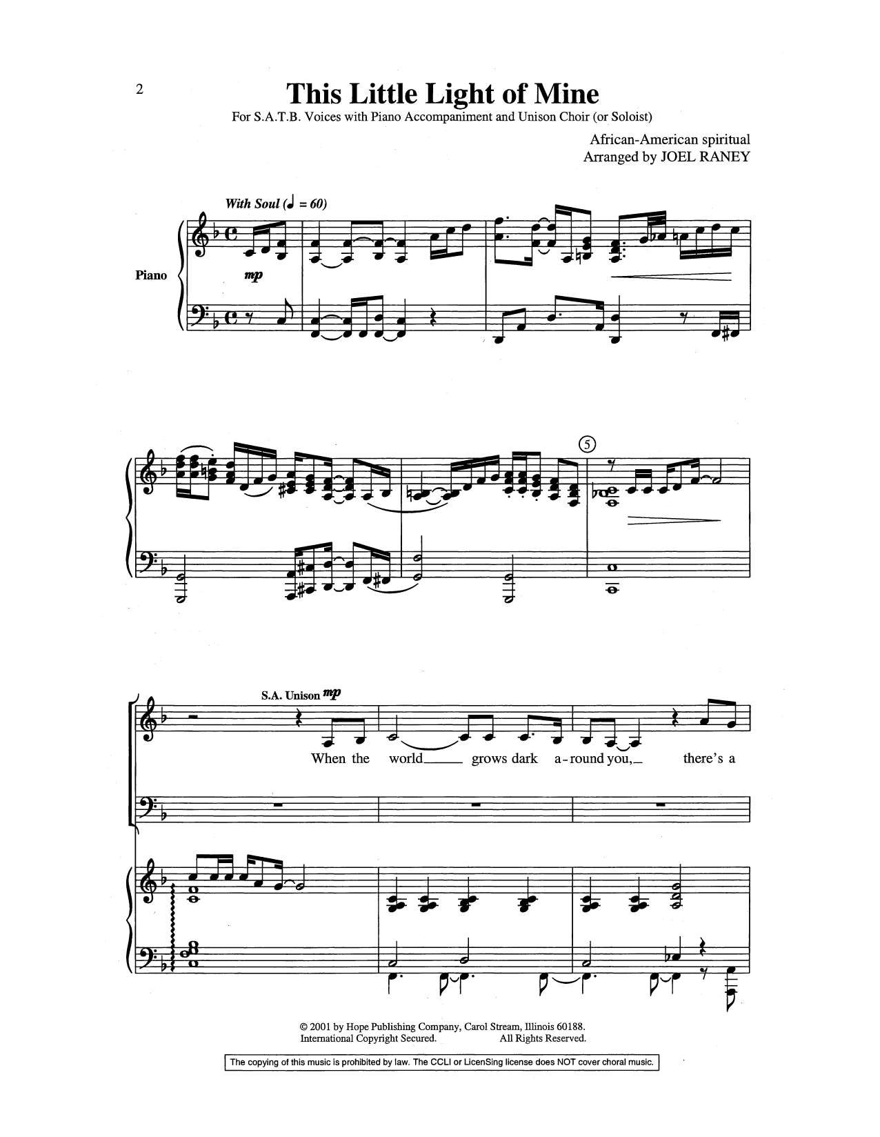 Download Joel Raney This Little Light of Mine Sheet Music and learn how to play SATB Choir PDF digital score in minutes