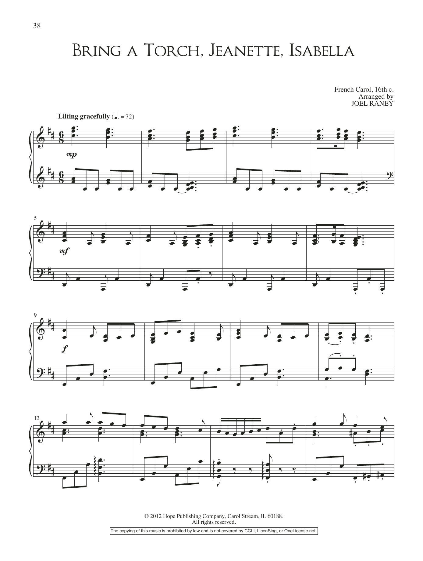 Download JOEL RAYNEY Bring a Torch, Jeanette, Isabella Sheet Music and learn how to play Piano Solo PDF digital score in minutes