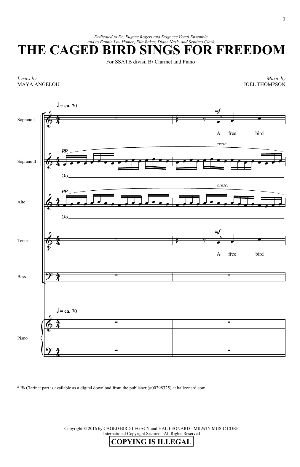 Download Joel Thompson The Caged Bird Sings For Freedom Sheet Music and learn how to play SATB Choir PDF digital score in minutes