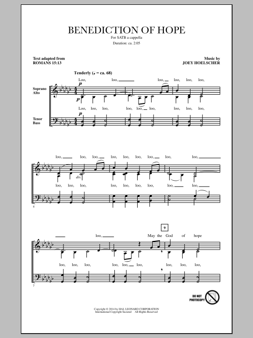 Download Joey Hoelscher Benediction Of Hope Sheet Music and learn how to play SATB PDF digital score in minutes