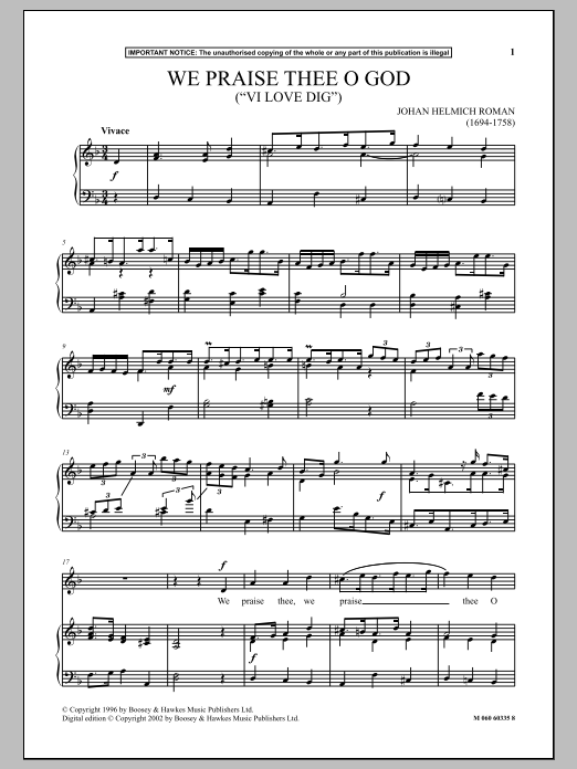 Download Johan Helmich Roman We Praise Thee O God Sheet Music and learn how to play Piano & Vocal PDF digital score in minutes