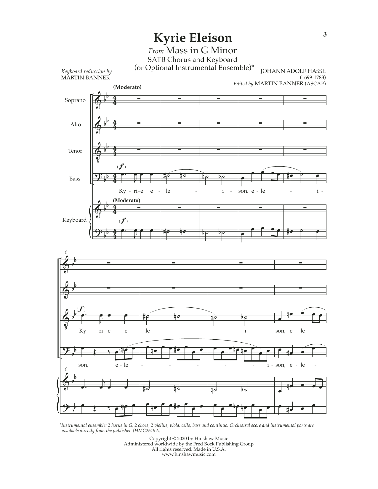 Download Johann Adolf Hasse Kyrie Eleison (from Mass In G Minor) Sheet Music and learn how to play SATB Choir PDF digital score in minutes