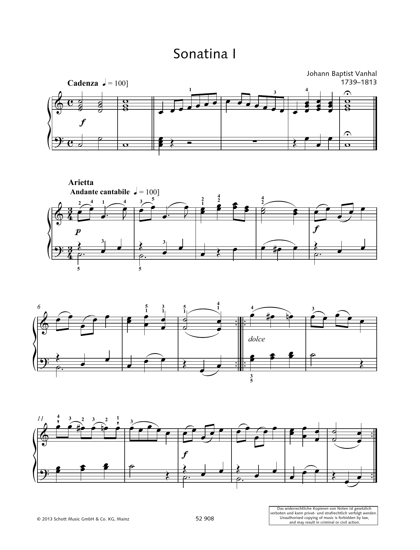 Download Johann Baptist Vanhal Sonatina I Sheet Music and learn how to play Piano Solo PDF digital score in minutes