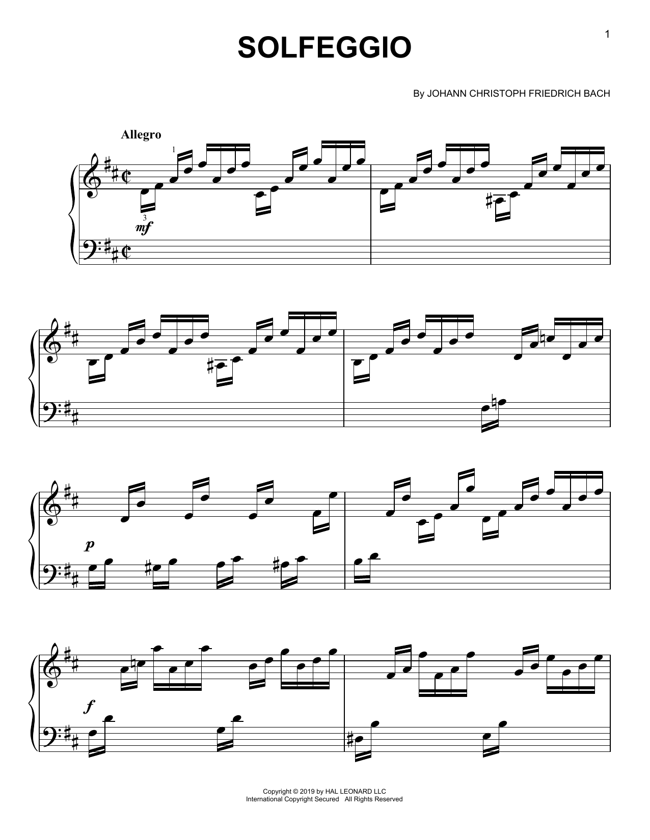 Download Johann C.F. Bach Solfeggio Sheet Music and learn how to play Easy Piano PDF digital score in minutes