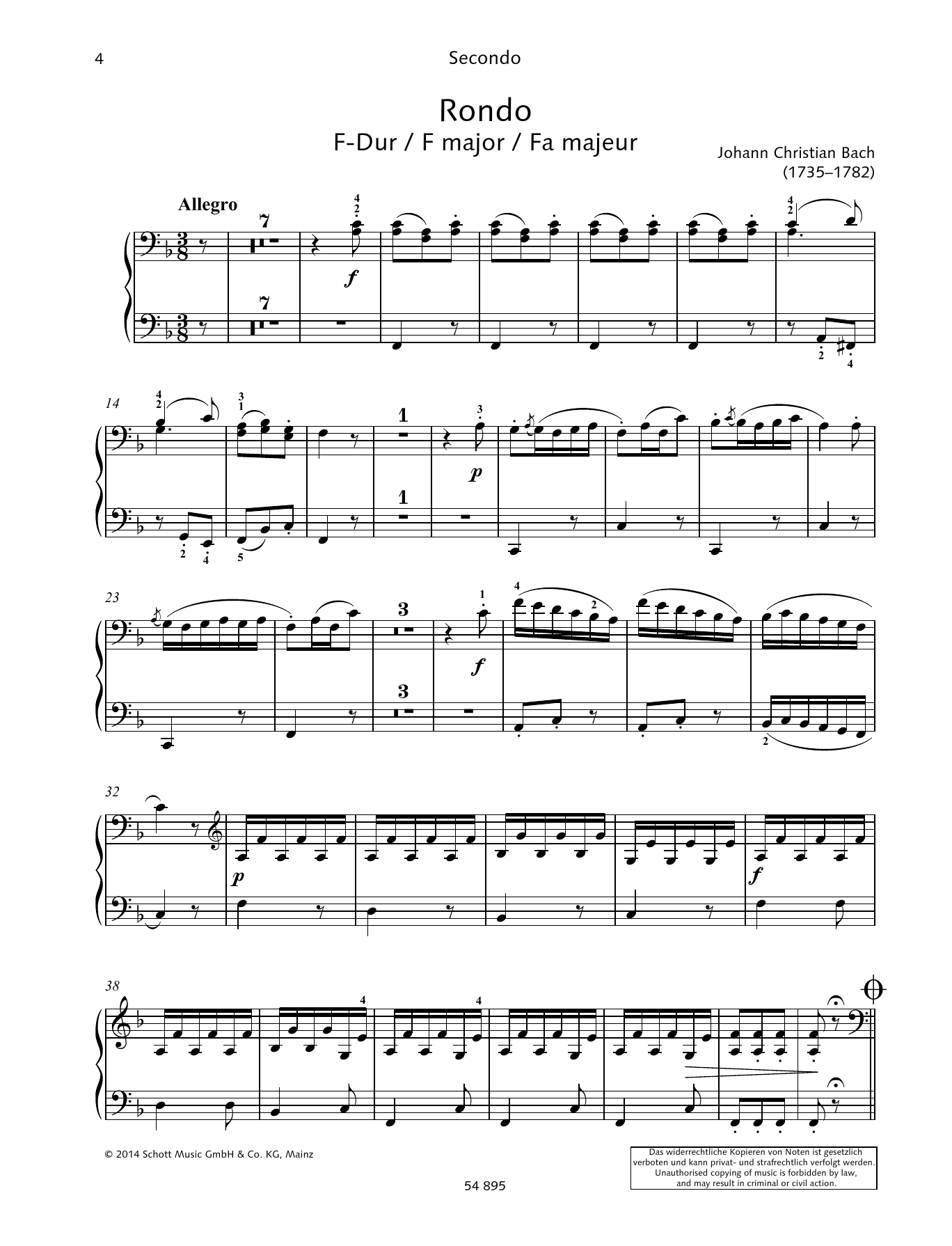 Download Johann Christian Bach Rondo Sheet Music and learn how to play Piano Duet PDF digital score in minutes