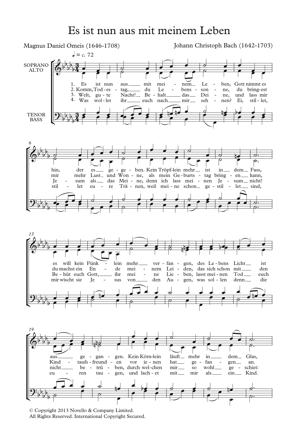 Download Johann Christoph Friedrich Bach Es Ist Nun Aus Mit Meinem Leben Sheet Music and learn how to play SATB PDF digital score in minutes