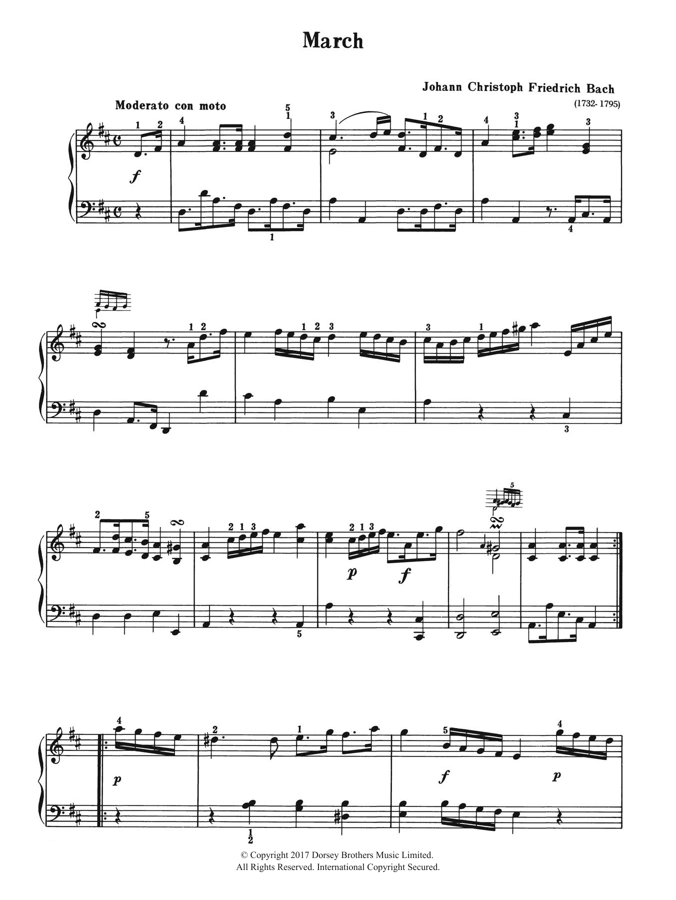 Download Johann Christoph Friedrich Bach March Sheet Music and learn how to play Piano PDF digital score in minutes