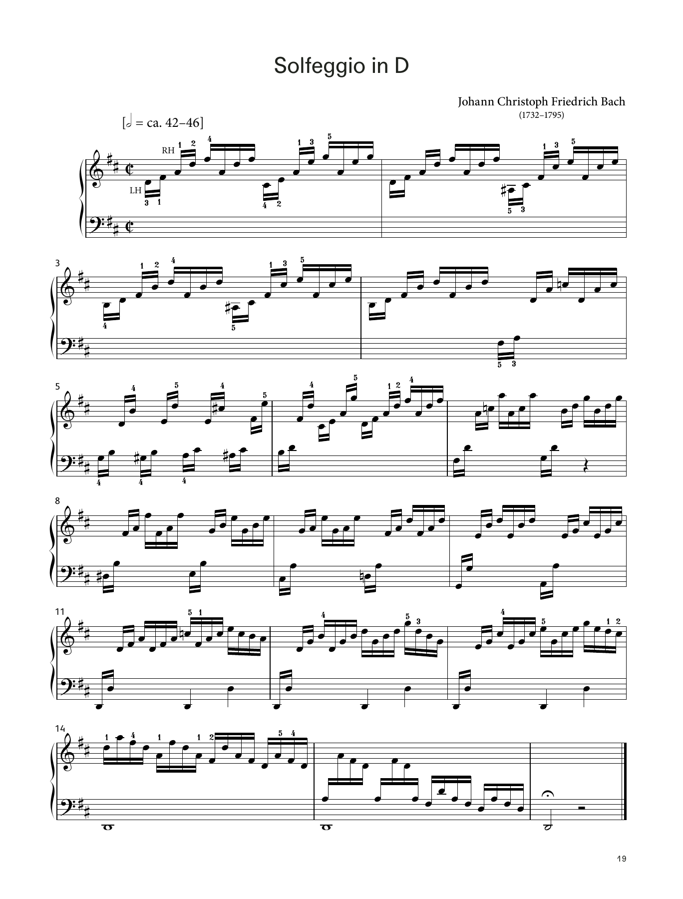 Download Johann Christoph Friedrich Bach Solfeggio in D (LCME Piano 2018 Grade 4 List A) Sheet Music and learn how to play Piano Solo PDF digital score in minutes