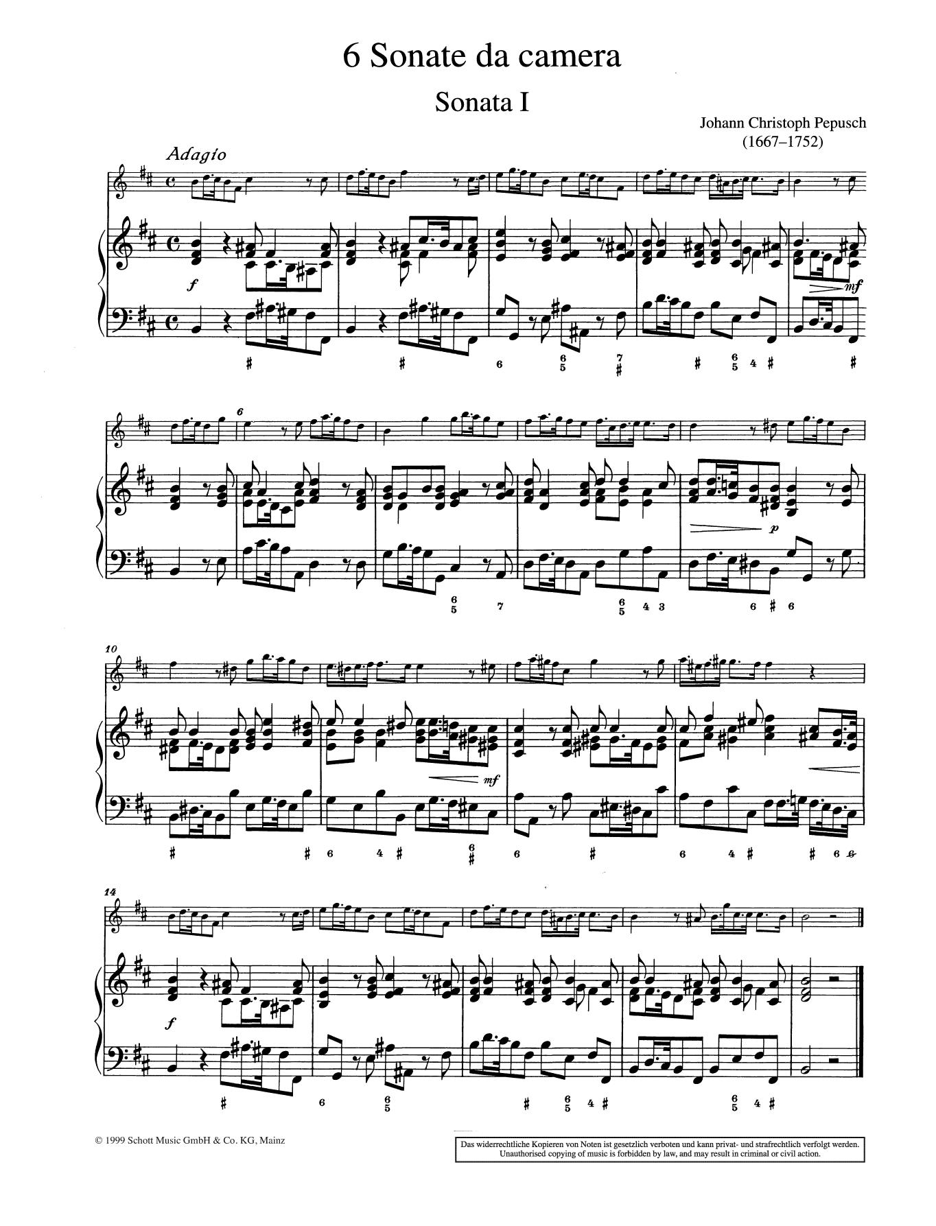 Download Johann Christoph Pepusch Sonata No. 1 Sheet Music and learn how to play String Solo PDF digital score in minutes