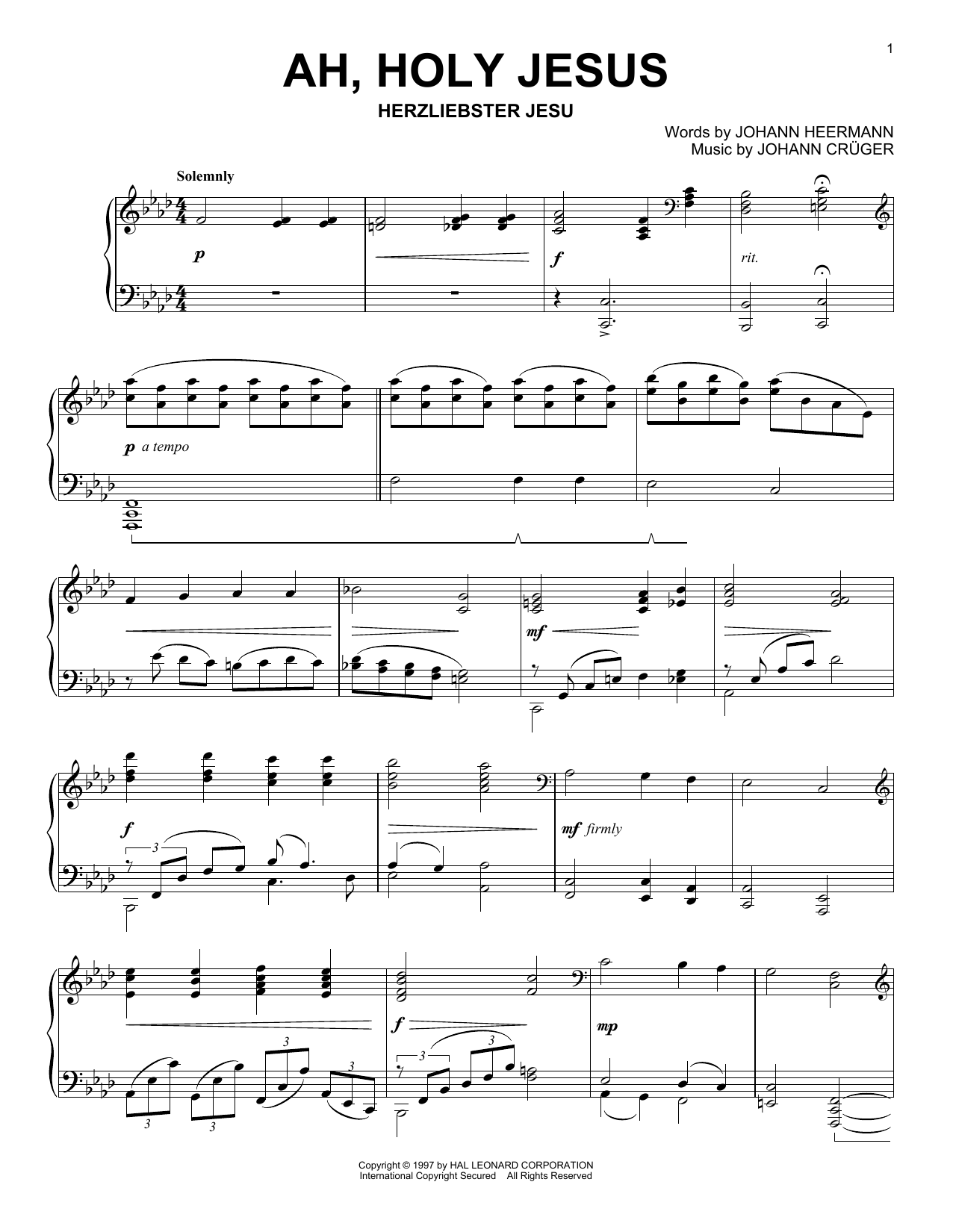 Download Johann Cruger Ah, Holy Jesus Sheet Music and learn how to play Piano PDF digital score in minutes