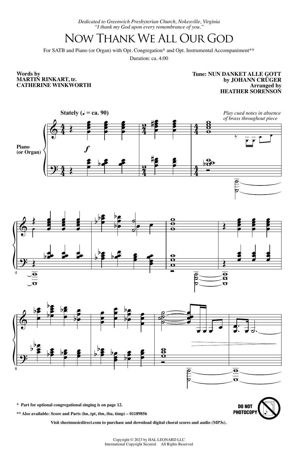 Download Johann Cruger Now Thank We All Our God (arr. Heather Sorenson) Sheet Music and learn how to play SATB Choir PDF digital score in minutes