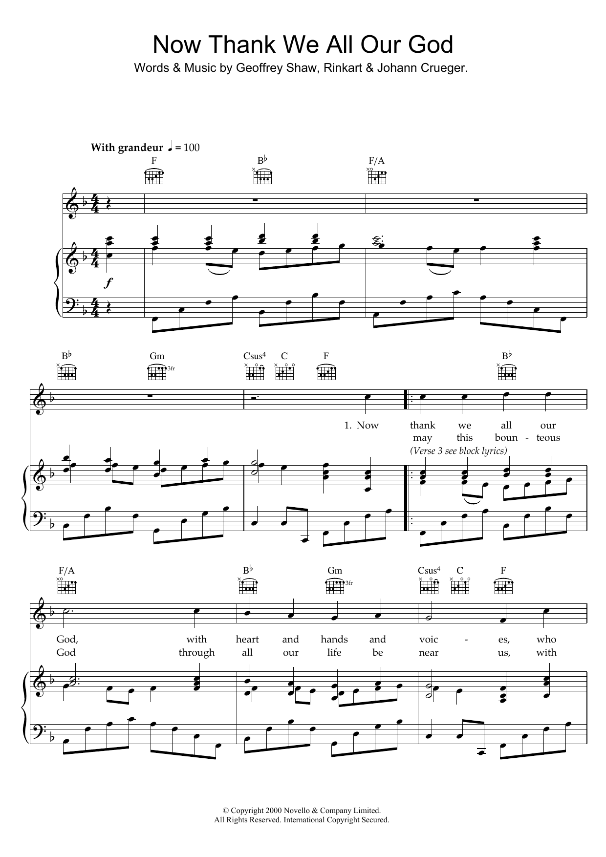 Download Johann Crüger Now Thank We All Our God Sheet Music and learn how to play Piano, Vocal & Guitar (Right-Hand Melody) PDF digital score in minutes