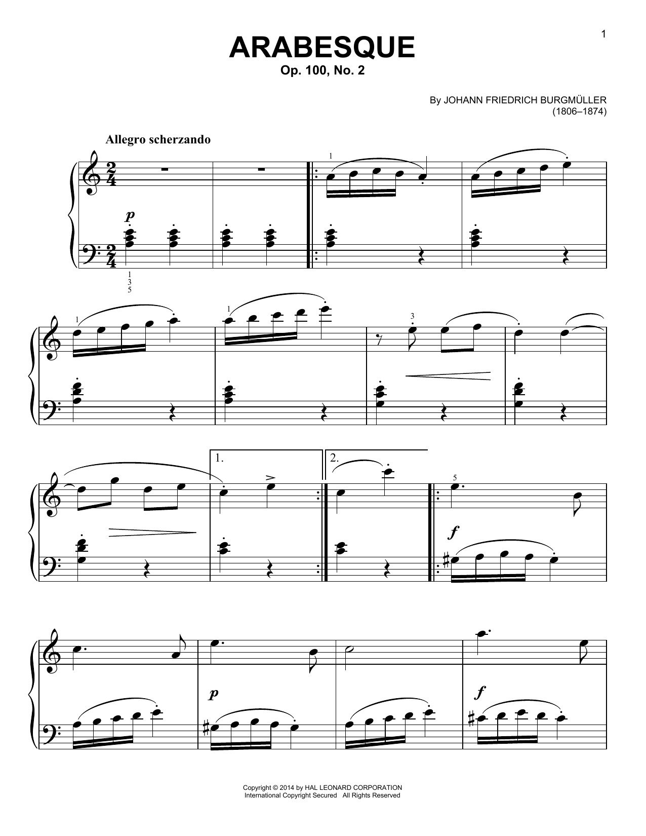 Download Friedrich Burgmuller Arabesque, Op. 100, No. 2 Sheet Music and learn how to play Easy Piano PDF digital score in minutes