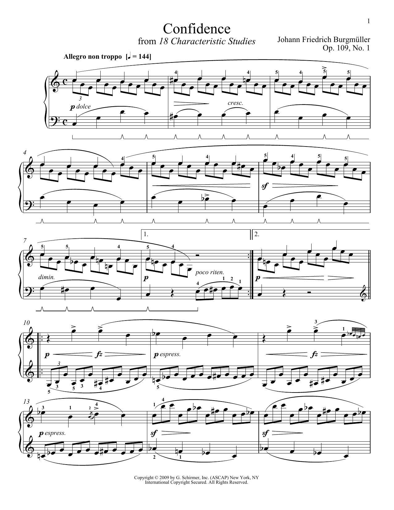 Download Johann Friedrich Burgmuller Confidence Sheet Music and learn how to play Piano PDF digital score in minutes