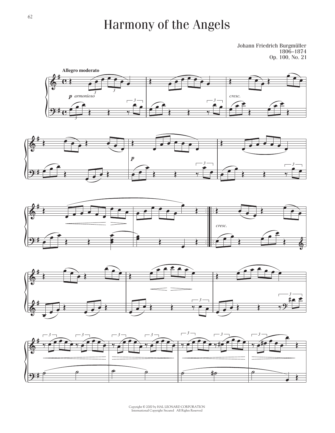 Download Johann Friedrich Burgmuller Harmony Of The Angels, Op. 100, No. 21 Sheet Music and learn how to play Piano Solo PDF digital score in minutes