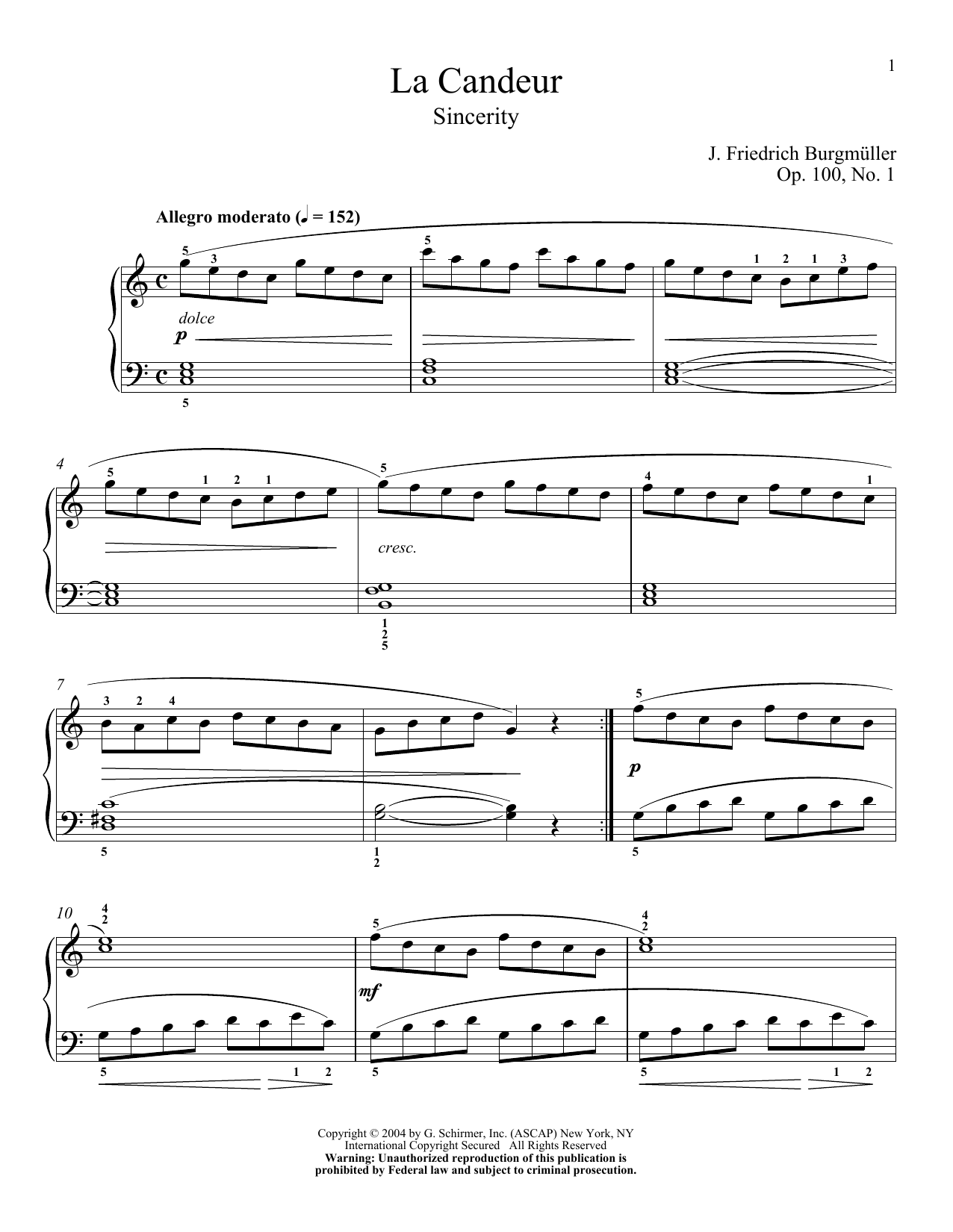 Download Johann Friedrich Burgmuller Sincerity (La Candeur), Op. 100, No. 1 Sheet Music and learn how to play Piano PDF digital score in minutes