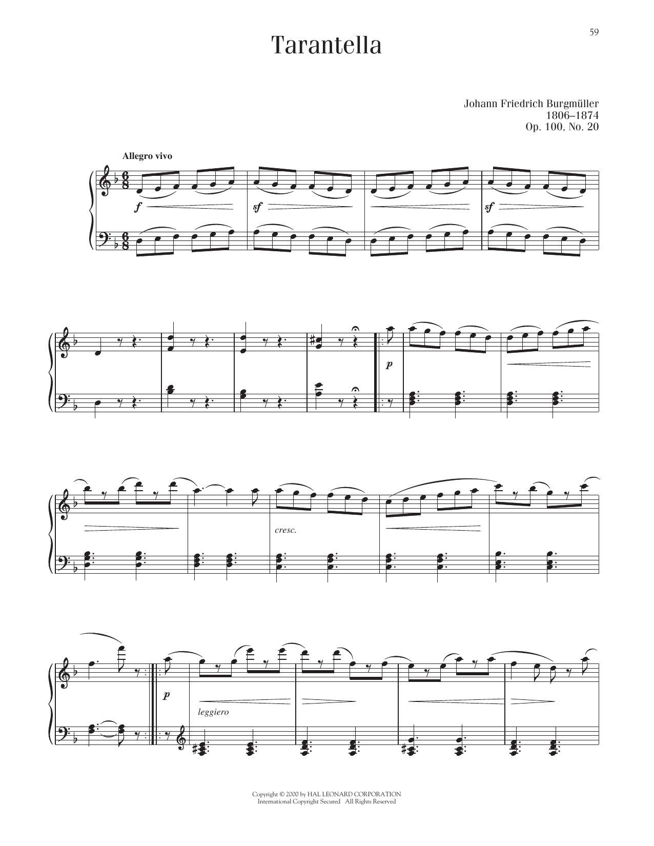 Download Johann Friedrich Burgmuller Tarantella, Op. 100, No. 20 Sheet Music and learn how to play Piano Solo PDF digital score in minutes