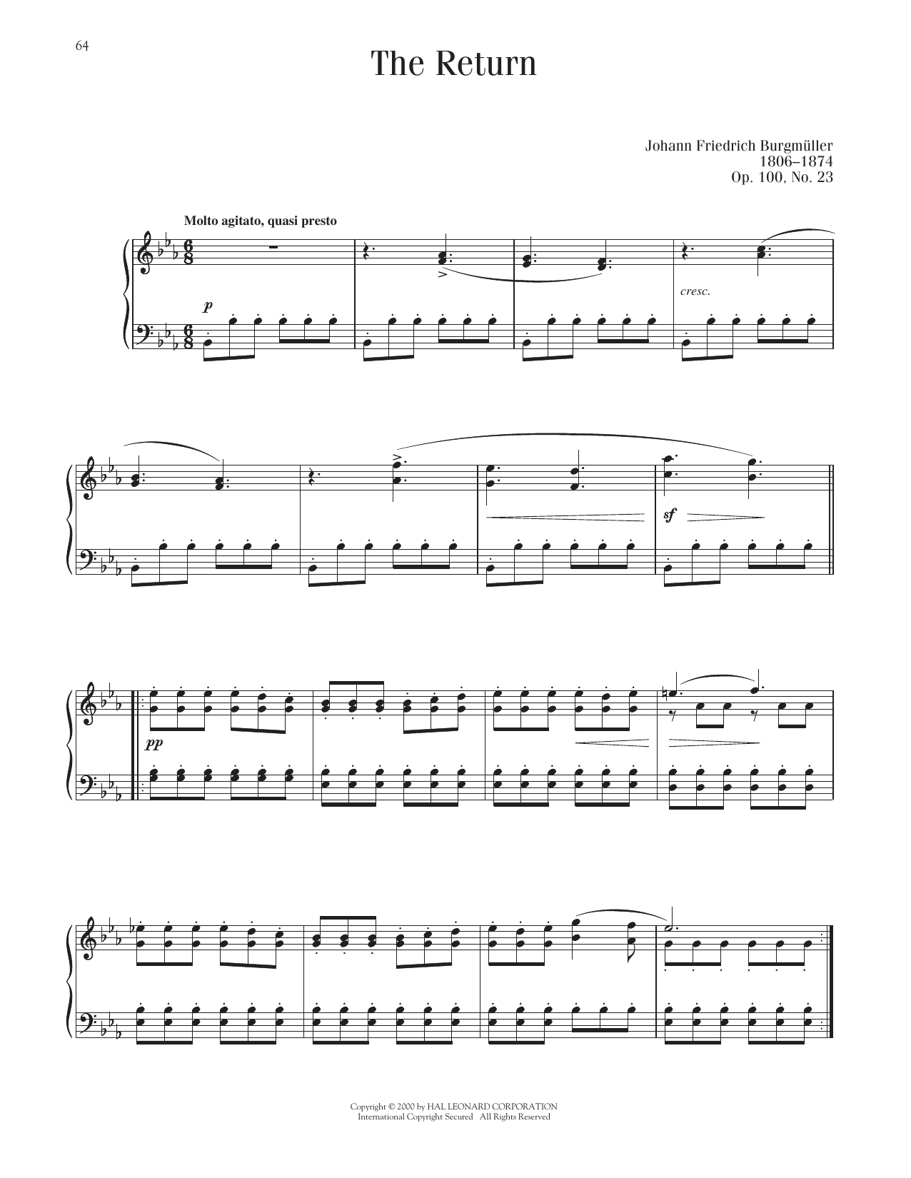 Download Johann Friedrich Burgmuller The Return, Op. 100, No. 23 Sheet Music and learn how to play Piano Solo PDF digital score in minutes