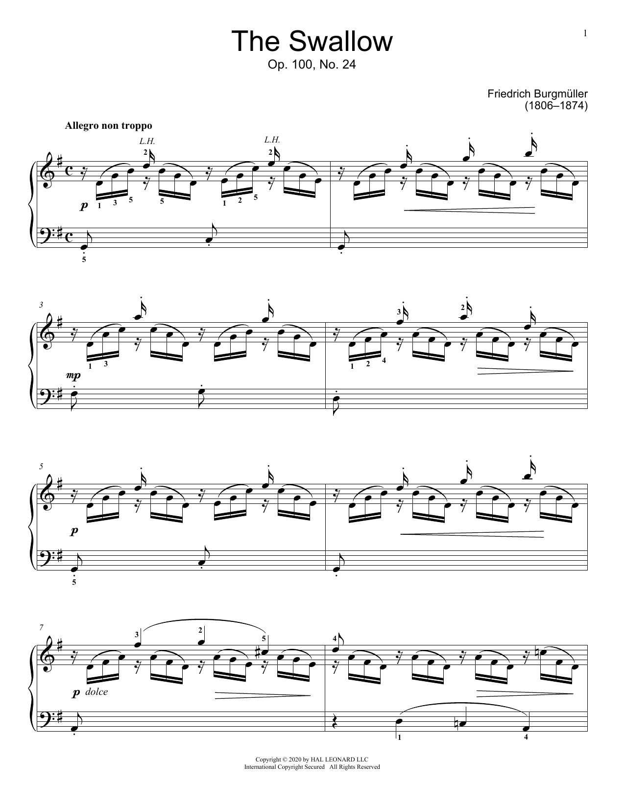 Download Johann Friedrich Burgmuller The Swallow, Op. 100, No. 24 Sheet Music and learn how to play Educational Piano PDF digital score in minutes