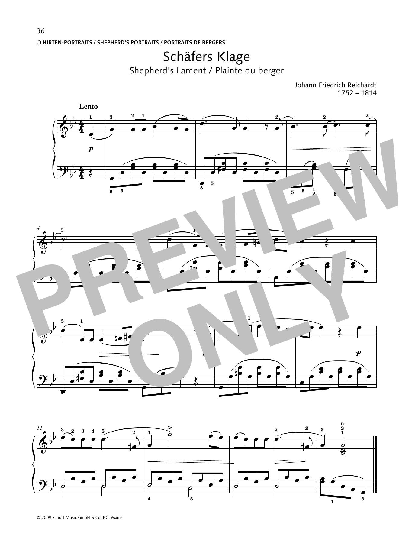 Download Johann Friedrich Reichardt Shepherd's Lament Sheet Music and learn how to play Piano Solo PDF digital score in minutes