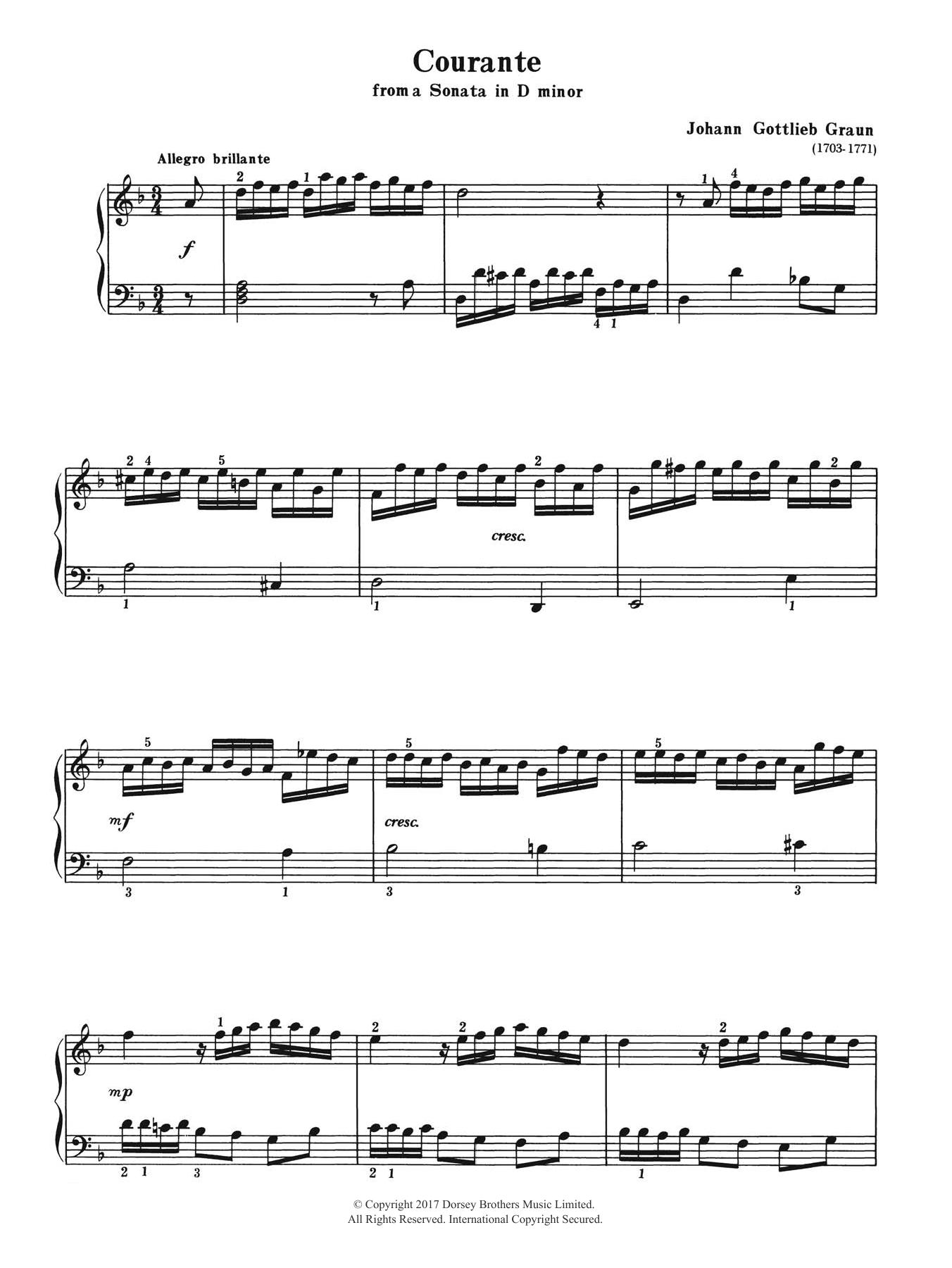 Download Johann Gottlieb Graun Courante (from a Sonata in D Minor) Sheet Music and learn how to play Piano PDF digital score in minutes