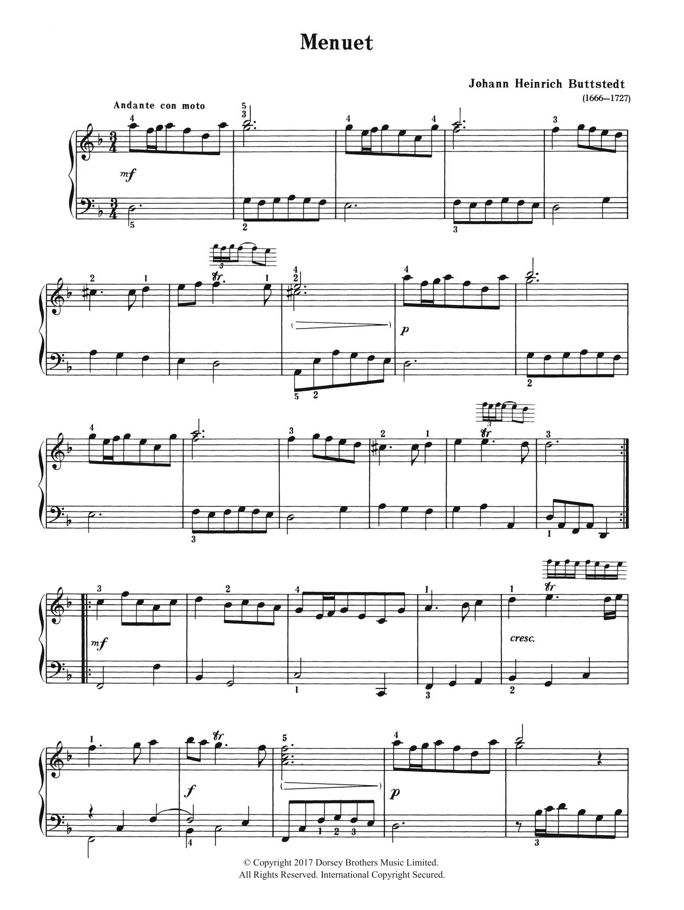 Download Johann Heinrich Buttstedt Menuet Sheet Music and learn how to play Piano PDF digital score in minutes