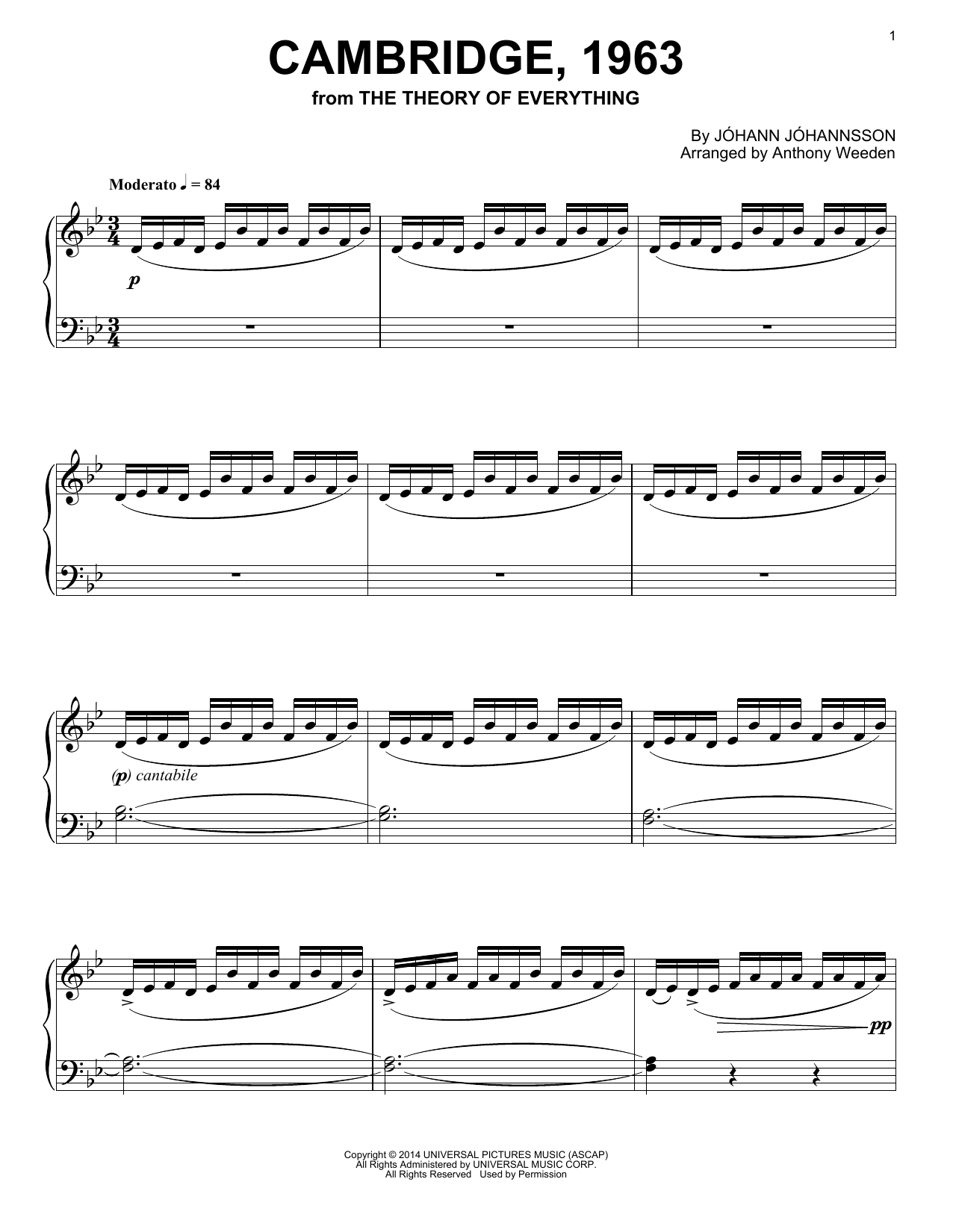 Download Johann Johannsson Cambridge, 1963 (from 'The Theory of Everything') Sheet Music and learn how to play Piano PDF digital score in minutes