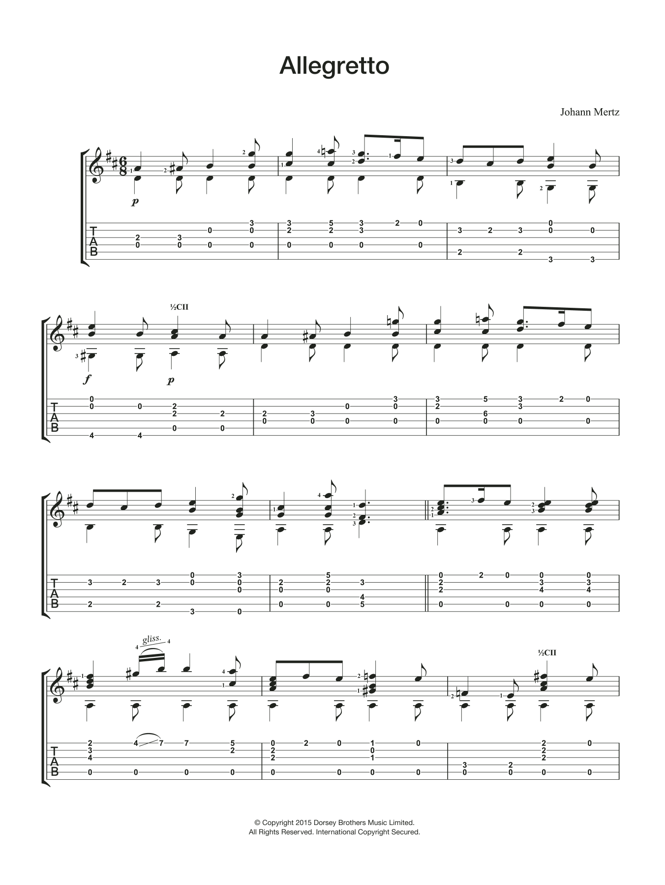 Download Johann Kaspar Mertz Allegretto Sheet Music and learn how to play Guitar PDF digital score in minutes