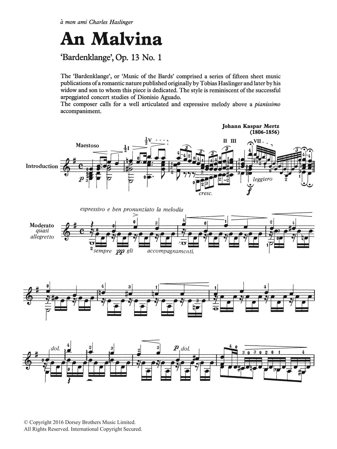 Download Johann Kaspar Mertz An Malvina Sheet Music and learn how to play Guitar PDF digital score in minutes