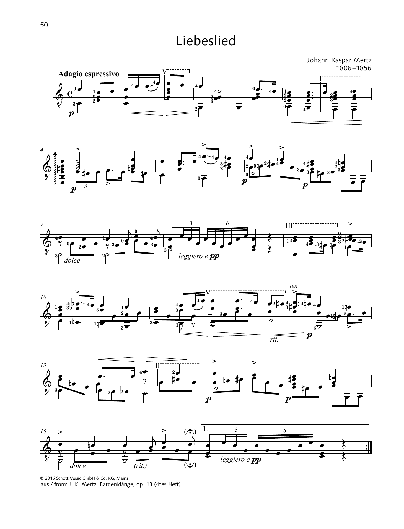 Download Johann Kaspar Mertz Liebeslied Sheet Music and learn how to play Solo Guitar PDF digital score in minutes